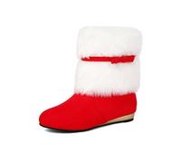 Generisch Botas de invierno para mujer, con calentadores de piel sintética blanca, traje de Navidad, botas en diseño monocolor, tacón bajo, sin cordones, para ocasiones festivas, rojo, 42 EU