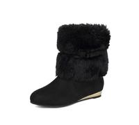Generisch Botas de invierno para mujer, con calentadores de piel sintética blanca, traje de Navidad, botas en diseño monocolor, tacón bajo, sin cordones, para ocasiones festivas, Negro , 34 EU