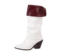 Generisch Botas de invierno para mujer, elegantes botas de piel plisadas para estilo vaquero occidental con tacón alto de moda para mujeres conscientes de la moda, Blanco, 41 EU
