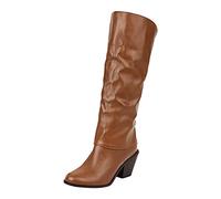 Generisch Botas de invierno para mujer, elegantes botas de piel plisadas para estilo vaquero occidental con tacón alto de moda para mujeres conscientes de la moda, marrón, 41 EU