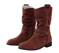 Generisch Botas de invierno para mujer, forradas, elegantes, botas de invierno de ante para el tobillo, con cremallera lateral, botas térmicas, tacón de bloque, botas de transición con hebilla, gris
