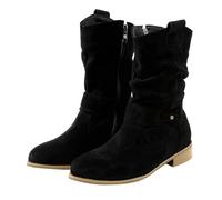 Generisch Botas de invierno para mujer, forradas, elegantes, botas de invierno de ante para el tobillo, con cremallera lateral, botas térmicas, tacón de bloque, botas de transición con hebilla, Negro