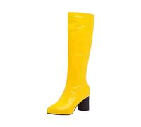 Generisch Botas de invierno para mujer, impermeables, hasta la rodilla, retro, largas, para la nieve, con plataforma, informales, de entretiempo, para boda, de tacón bajo, de charol, amarillo, 37 EU