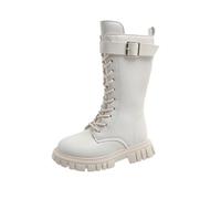 Generisch Botas de invierno para niños, cómodas, medias altas, botas de invierno para niñas, botas de cuero, botas de exterior, vacaciones, zapatos festivos, zapatos tiroleses monocromáticos, botas de