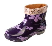 Generisch Botas de lluvia cortas para mujer, diseño floral de cristal, zapatos de goma de moda, de algodón, antideslizantes, botas de agua cortas, morado, 40 EU