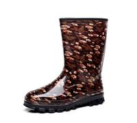 Generisch Botas de lluvia de tacón bajo para mujer Punta redonda con hebilla Zapatos de mujer con tacón, marrón, 36 EU