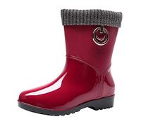 Generisch Botas de lluvia para mujer, caña ancha, botas de goma para mujer, forradas, impermeables, antideslizantes, cómodas, zapatos de trabajo, zapatos de jardín modernos, botas de goma, rojo, 37 EU