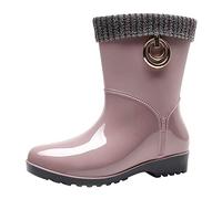 Generisch Botas de lluvia para mujer, caña ancha, botas de goma para mujer, forradas, impermeables, antideslizantes, cómodas, zapatos de trabajo, zapatos de jardín modernos, botas de goma, beige, 41