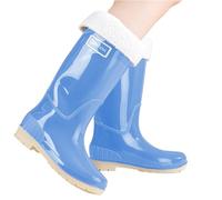 Generisch Botas de lluvia para mujer, caña larga, impermeables, forradas, botines antideslizantes con tacón, botas Chelsea Boots Waterproof Regenuhe Slip On Botas para pesca, azul celeste, 42 EU
