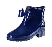 Generisch Botas de lluvia para mujer, color rosa, botines para mujer con tacón corto, botas de goma con mariposa, botas cortas de moda, elegantes zapatos de jardín, monocolor, botas de goma, azul, 39