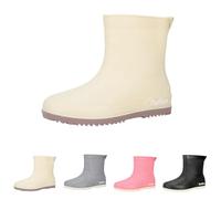 Generisch Botas de lluvia para mujer, cortas y negras, resistentes a la abrasión, resistentes a la abrasión, botas de goma anchas, planas, de goma, antideslizantes, resistentes a la abrasión
