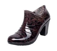 Generisch Botas de lluvia para mujer impermeables con tubo corto Zapatos de tacón grueso para clima húmedo Apariencias elegantes, marrón, 36 EU
