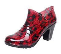Generisch Botas de lluvia para mujer impermeables con tubo corto Zapatos de tacón grueso para clima húmedo Apariencias elegantes, rojo, 40 EU