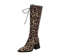 Generisch Botas de moda para mujer con estampado de leopardo con frente puntiagudo emocionante cordones para una apariencia extraordinaria, amarillo, 41 EU
