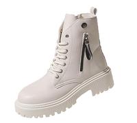 Generisch Botas de motorista para mujer, con cordones, para combate, arco del pie, botas cortas, botas de tobillo redondas, con cremallera, botines de estilo británico para montañismo al aire libre