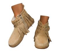 Generisch Botas de mujer botines de ante borla cremallera botines otoño invierno botas tobillo botas occidentales botas medias botas retro zapatos elegantes botas con flecos
