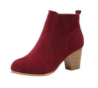 Generisch Botas de mujer cálidas y elegantes zapatos de otoño botines de ante con tacón corto Botas de cuero para mujer moda Chelsea Boot Botas de equitación al aire libre Botas cortas Botas