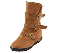 Generisch Botas de mujer con cremallera Correa de hebilla para días cálidos de invierno modelos planos cómodos en colores puros elegante altura media, marrón, 37 EU