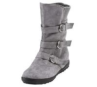 Generisch Botas de mujer con cremallera Correa de hebilla para días cálidos de invierno modelos planos cómodos en colores puros elegante altura media, gris, 37 EU