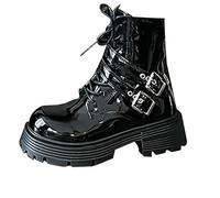 Generisch Botas de mujer con plataforma, botines de piel, con cordones, botas cortas con hebilla tacón en el tobillo con cremallera para otoño e invierno para mujer, botas de entretiempo, a, 37 EU