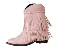 Generisch Botas de mujer con punta redonda, botas de vaquero occidentales para mujer, 40, tacón de bloque monocolor, tacón grueso, botas cortas bordadas con doble, rojo, 42 EU