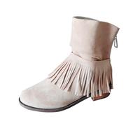 Generisch Botas de mujer de caña media con cremallera con flecos Botas de invierno cómodas monocromáticas con tacones robustos de bloque clásicas térmicas de invierno para otoño e invierno, caqui, 37
