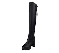 Generisch Botas de mujer de color liso con cremallera de tacón alto suave material de forro polar para una elegancia elegante, Negro , 37 EU