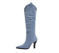 Generisch Botas de mujer de moda con tacón alto botas de jinete alto denim suela fina plataforma para trajes elegantes, azul, 40 EU