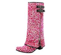 Generisch Botas de mujer Y2K por encima de la rodilla, tacón con cremallera, botas de vaquero, botas góticas de los años 80, Harajuku puntiagu, botas sexies, botas occidentales, zapatos de fiesta