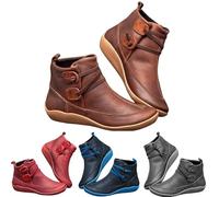 Generisch Botas de mujer Zapatos medievales de cuero sintético con fondo plano Botas de tobillo redondas Botines planos con cordones Zapatos antideslizantes para mujer Botas cómodas de tobillo zapatos