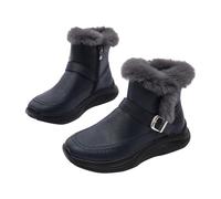 Generisch Botas de nieve forradas para mujer, con plataforma, soporte para el arco del pie, botines de invierno, informales, cómodas, con hebilla de tobillo, botas de cuero con cremallera, zapatos de