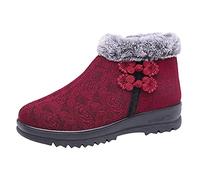 Generisch Botas de nieve para mujer, cálidas, botas de invierno para exteriores, con forro polar, para el calor, botas de nieve redondas, botas bajas cómodas, botines con cremallera, rojo, 37 EU