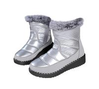 Generisch Botas de nieve para mujer, impermeables, forradas - Botines de invierno para mujer, elegantes, botas cálidas de invierno con tacón de cuña para mujer, botas térmicas de media caña, plata, 39
