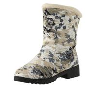 Generisch Botas de nieve para mujer para invierno, botas estampadas de gran tamaño para mujer con aislamiento, resistentes al agua, antideslizantes para días fríos, beige, 40 EU