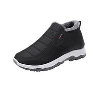 Generisch Botas de nieve para mujer, resistentes al agua, antideslizantes, con forro polar, botas de nieve medianas, botas de nieve gruesas, sin cordones, botines de suela plana, botas de nieve, Negro