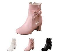 Generisch Botas de nieve para mujer, tacón de plataforma, botines con tacón cuadrado, elegantes botas de tobillo para boda, botas de mujer, botas de traje de media altura, botas de traje de punta
