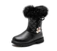 Generisch Botas de nieve para niña otoño e invierno con suela de plataforma antideslizante cálidas cómodas color sólido con lazo y cremallera lateral botas de goma 31 niños, Negro , 33 EU