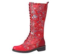 Generisch Botas de nieve vintage para mujer, diseño de flores bordadas, botas de vaquero, botas occidentales, antideslizantes, cómodas, de media altura, para mujer, botas de invierno, botas de