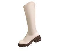 Generisch Botas de piel para mujer con tacón por encima de la rodilla, botas de plataforma sexy con cremallera, botas largas, punta redonda, botas de equitación, tacón de bloque, suela de perfil