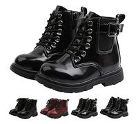 Generisch Botas de piel para niños, de un solo color, con cordones, con cremallera lateral, suela suave, suela antideslizante, botas de otoño, botas de equitación, botas de equitación gruesas, b, 24