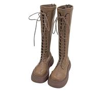 Generisch Botas de plataforma para mujer, color negro, estilo gótico, punk, con cordones, botas largas de piel, punta redonda, botas altas hasta la rodilla con cordones, botas de equitación