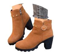 Generisch Botas de tacón alto para mujer, botas de vaquero de ante, botines de primavera, color sólido, para el tiempo libre, para el tiempo libre, botas de entretiempo, cómodas y cortas, O Marrón, 39