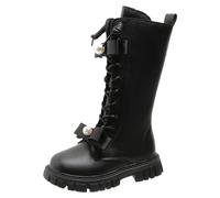 Generisch Botas de terciopelo estilo invierno Botas altas de cuero para zapatos elegantes y cálidos al aire libre con suela antideslizante, Negro , 29.5 EU