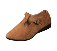Generisch Botas de tobillo de mujer Encaje Hebilla plana Soja Zapatos Viento Europa América Tamaño Grande Comercio Exterior, marrón, 40 EU