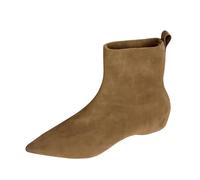 Generisch Botas de tobillo para mujer, de invierno, con suela plana, botas de invierno, de ante, botines de punta, cómodas, elegantes, de caña corta, minimalistas, marrón, 36 EU