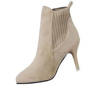 Generisch Botas de trabajo sin cordones para mujer, botas de malla para mujer, color sólido, tacón de bloque antideslizante, punta puntiaguda, botines cortos, ligeros, transpirables, impermeables