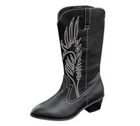 Generisch Botas de vaquero de cuero para mujer - Botas occidentales, mediados de becerro Bordados Zapatos de vaquera Botas de mujer de alta calidad con forma de zapato normal Moda mediados de becerro