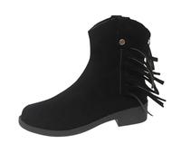 Generisch Botas de vaquero de media altura con borla y tacón de bloque para mujer, botines al aire libre, botines occidentales, botas de tobillo para mujer, impermeables, Negro , 39 EU