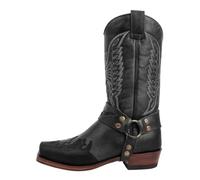Generisch Botas de vaquero para hombre con cremallera, zapatos medievales, planas, de poliuretano, botas de verano para moto, para traje regional, cosplay, disfraz vikingo, botas, Negro , 46 EU