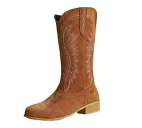 Generisch Botas de vaquero para mujer, botas altas de equitación, tacón de bloque de piel sintética, botas de bordado jacquard, botas occidentales, botas largas, botas vintage elegantes para mujer